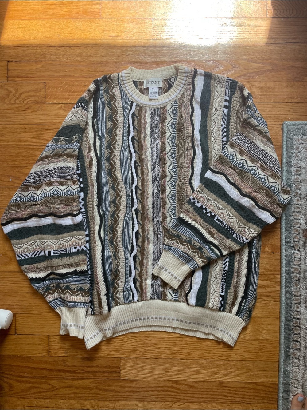 Vintage 90s Coogi Alfani Crewneck Sweater in Beige, Green & Brown Stripes